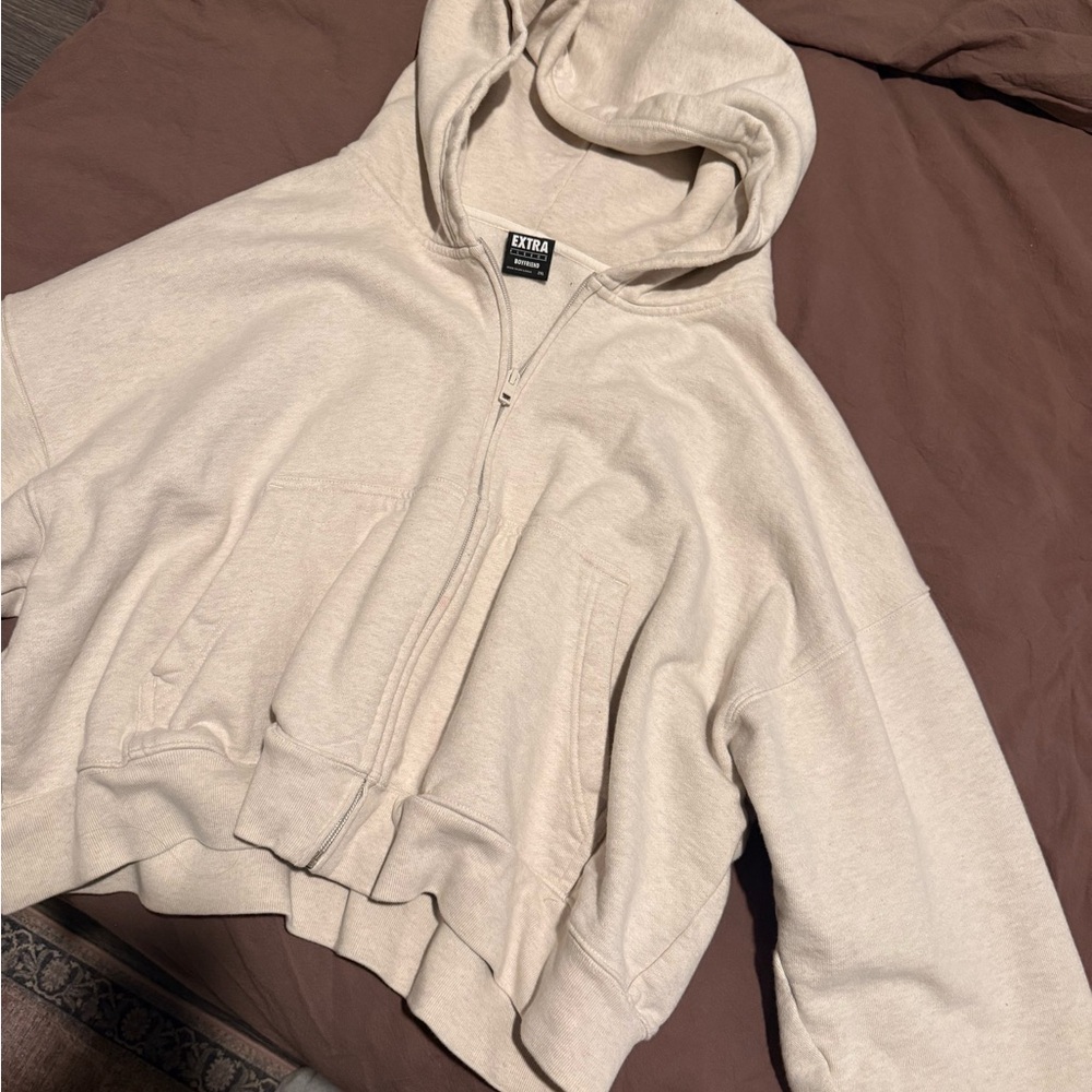 Aritzia Beige Zip-Up Hoodie